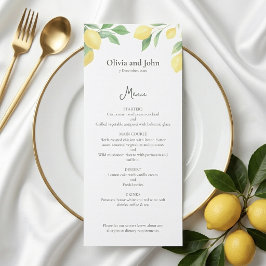 Akvarell Citronlöv Elegant Bröllopsmeny Meny