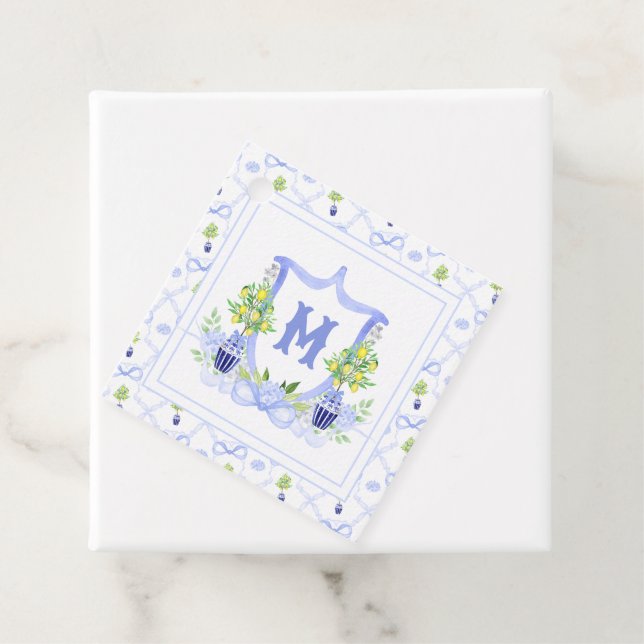 Akvarell Citronträd Monogram Kröningsvapen Gåvor Etiketter (På plats)