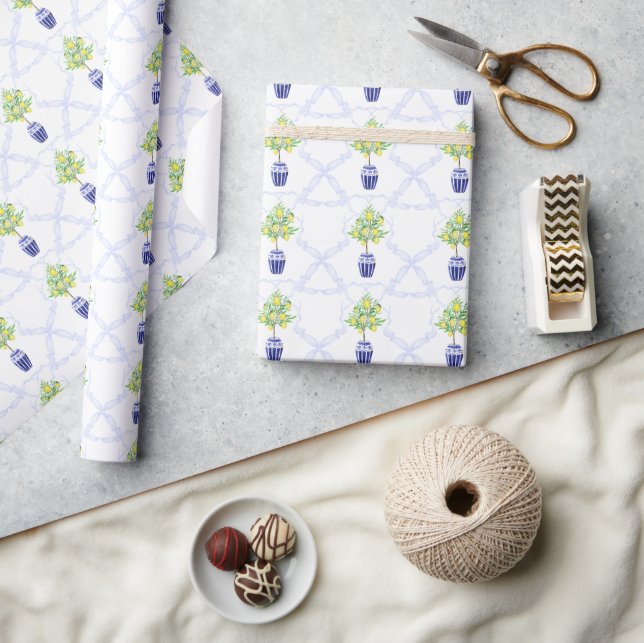 Akvarell Citronträd Monogram vapensköld Presentpapper (Hantverk)