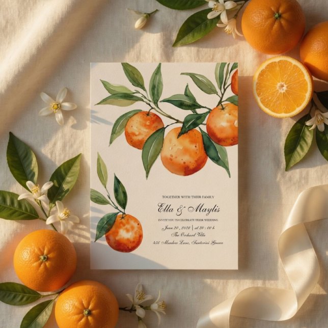 Akvarell Citrus Apelsin Medelhavsstil Inbjudningar (Skapare uppladdad)