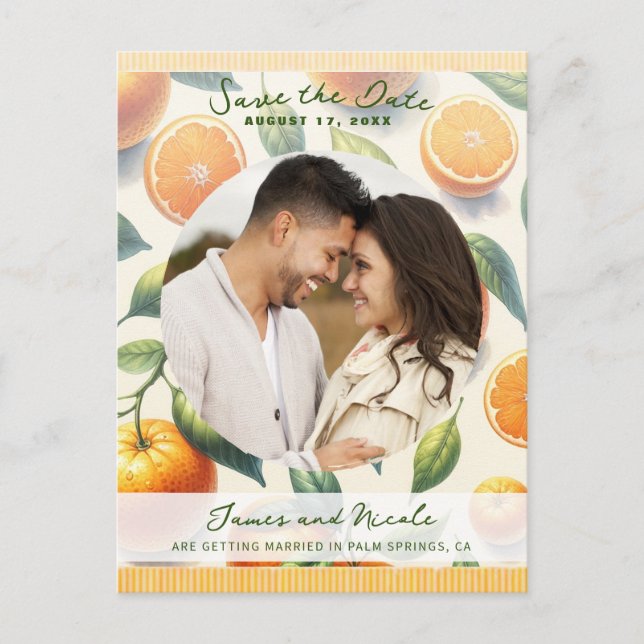 Akvarell Citrus Apelsinblad Spara Datum Meddelande Vykort (Framsida)