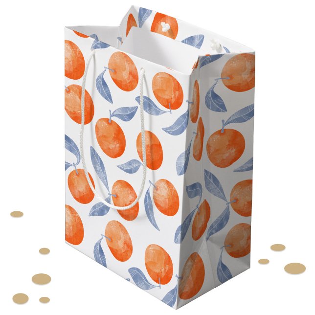 Akvarell Citrus Apelsiner Medelhavet  (Mediterannean citrus orange grove watercolor pattern gift bag)