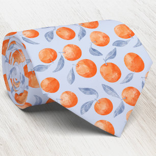 Akvarell Citrus Apelsiner Medelhavet Ljusblå Slips