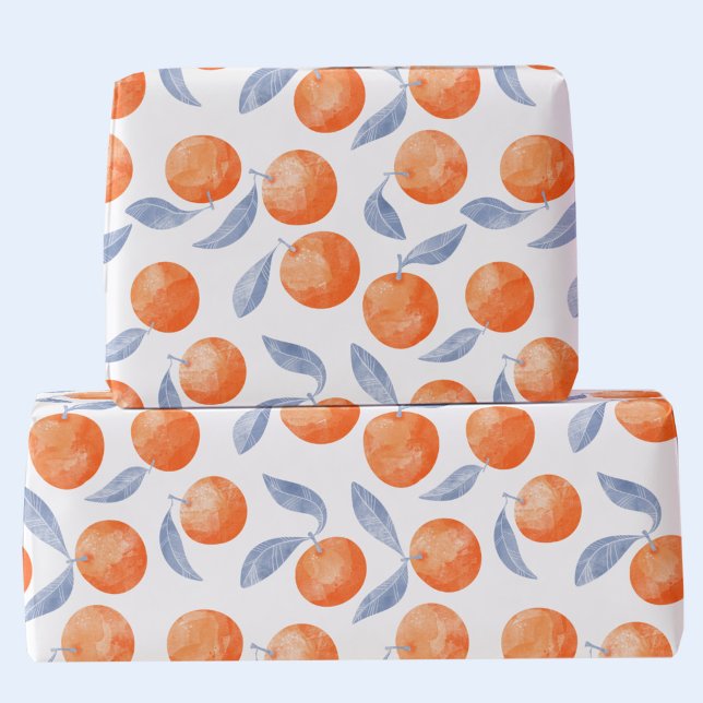 Akvarell Citrus Apelsiner Medelhavet  Presentpapper (Mediterranean citrus oranges watercolor gift wrapping paper)