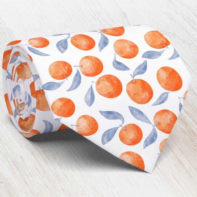Akvarell Citrus Apelsiner Medelhavet  Slips (Watercolor citrus orange Mediterranean patttern artistic neck tie)