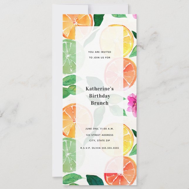 Akvarell Citrus Citron Lime Blommig Generisk Fest Inbjudningar (Framsida)