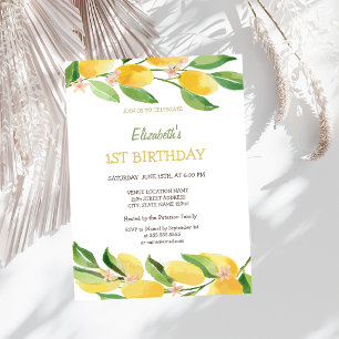 Akvarell Citrus Citroner Blommor Födelsedag Inbjudningar