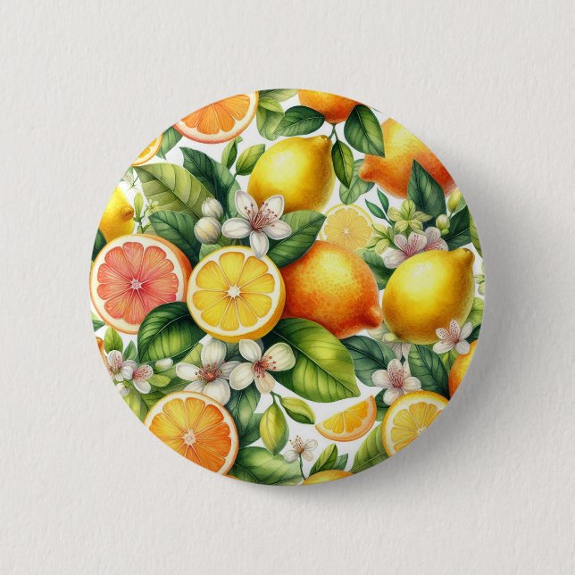 Akvarell Citrus Frukt Mönster Knapp (Framsida)