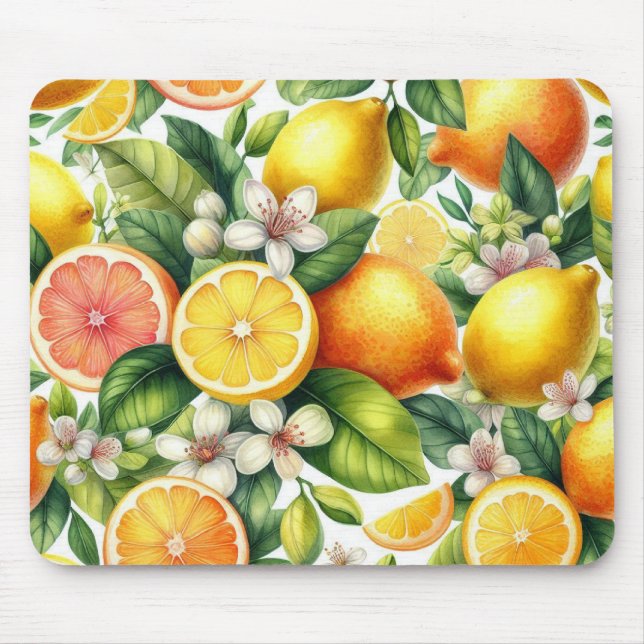 Akvarell Citrus Frukt Mönster Musmatta (Framsidan)