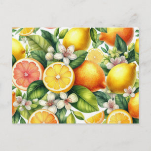 Akvarell Citrus Frukt Mönster Vykort