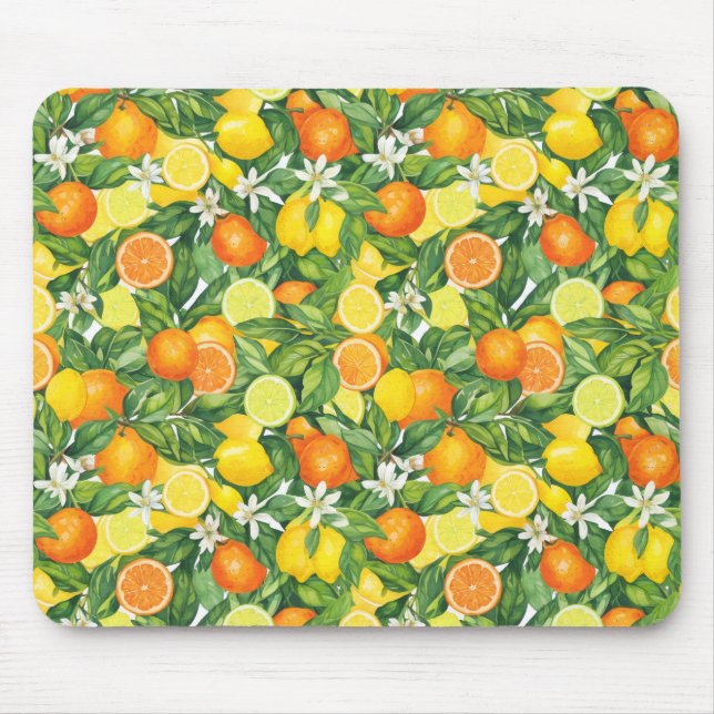 Akvarell Citrus Trädgård Musmatta (Framsidan)