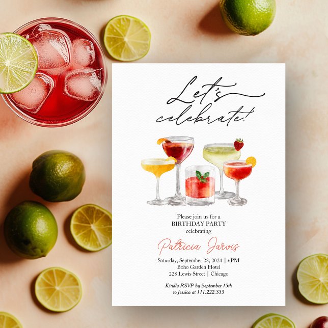 Akvarell Cocktail Födelsedagsinbjudningar Inbjudningar (Skapare uppladdad)
