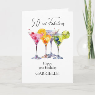 Akvarell Cocktail Martini Glad 50-årsdag Helgkort