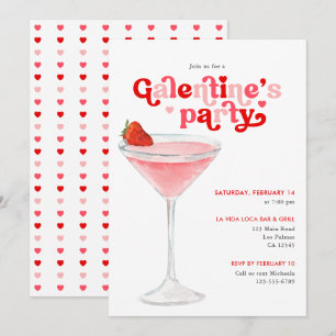 Akvarell Cocktail Retro Galentine's Day-fest Inbjudningar