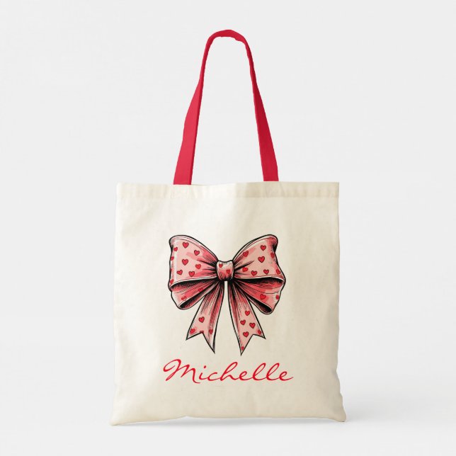 Akvarell Coquette Bow Trendig Feminint Girly Röd Tygkasse (Baksida)