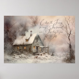 Akvarell Cottage Landskap Poster