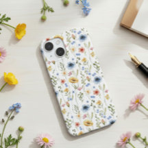 Akvarell Cottagecore Blå Gul Rosa Vildblomma