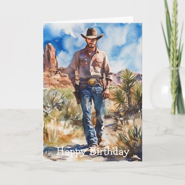 Akvarell Cowboy i Öken Kort (Framsida)
