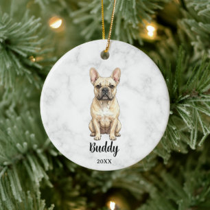 Akvarell Crème Fransk Bulldog Namn Hund Minnesmärk Julgransprydnad Keramik