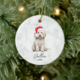 Akvarell Crème Parti Goldendoodle Hund Målning Julgransprydnad Keramik