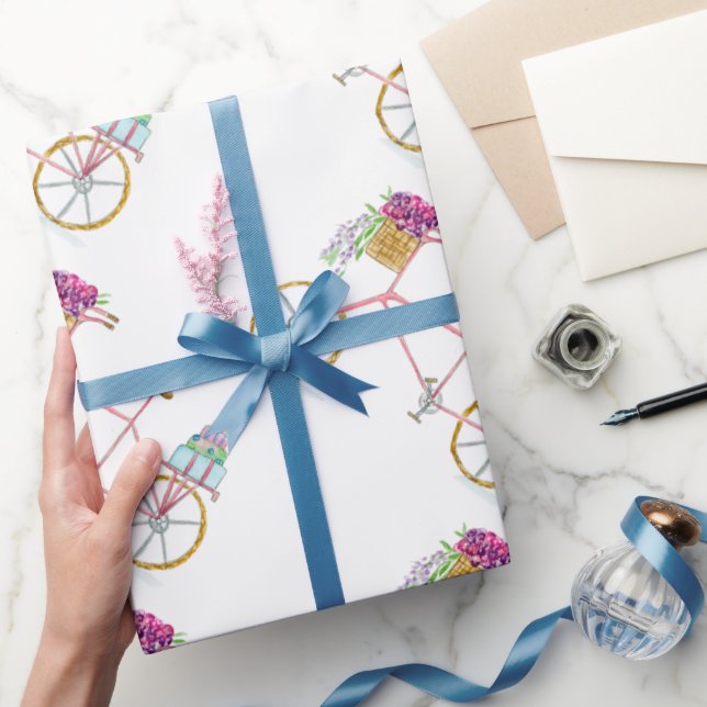 Akvarell Cykel Levererar Tårta & Blommor Presentpapper (Gifting)