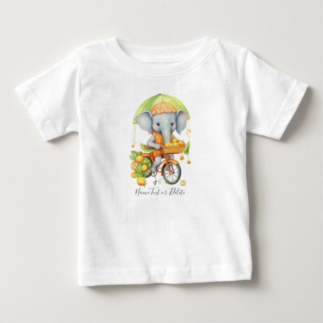 Akvarell Cykling Elefant Baby T-Shirt (Framsida)