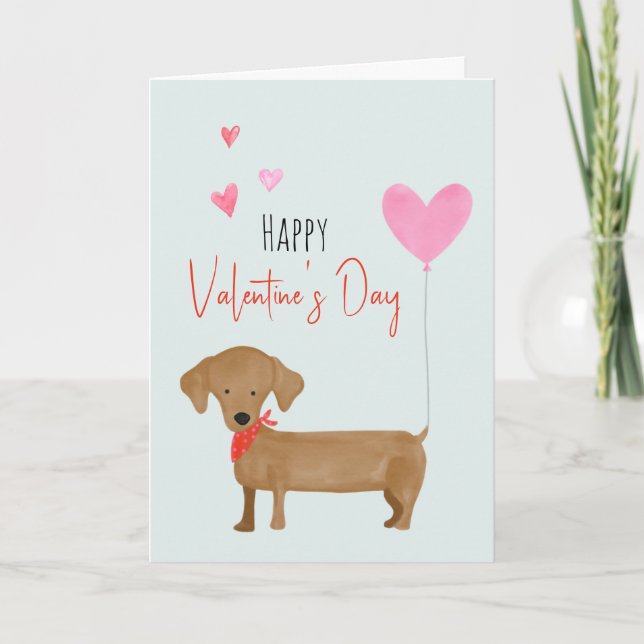 Akvarell Dachshund Alla Hjärtans Dag Hundkort Kort (Framsida)
