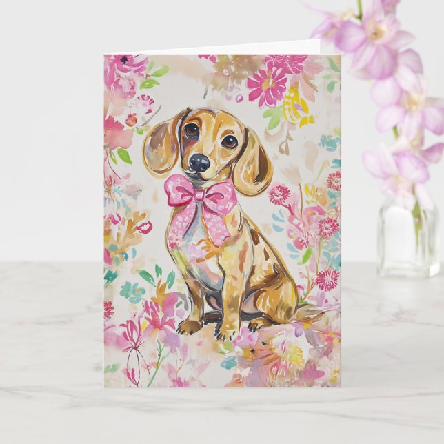 Akvarell Dachshund-kort Tomt eller Anpassat Kort (Orkide)