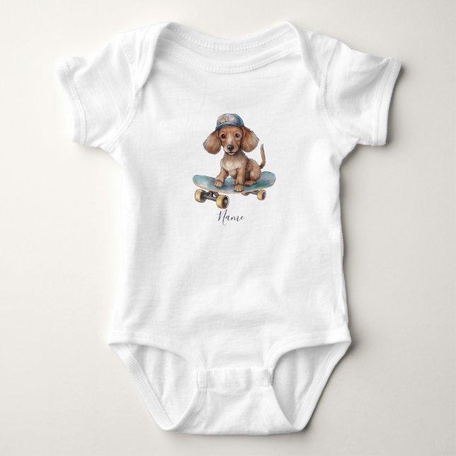 Akvarell Dackel Baby Bodysuit T Shirt (Framsida)