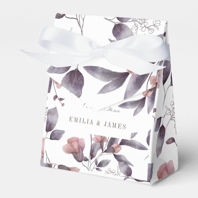 akvarell dammig lila skymningslövbröllop presentaskar (Framsidan Sidan)