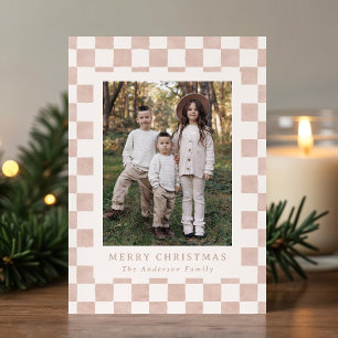 Akvarell Dammrosa Gingham Julfoto Julkort