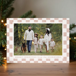 Akvarell Dammrosa Gingham Julfoto Julkort