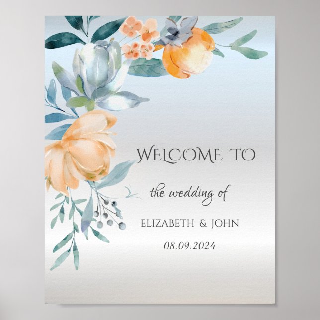 Akvarell Dammtorbla Blommor Silver Bröllop Poster (Framsidan)