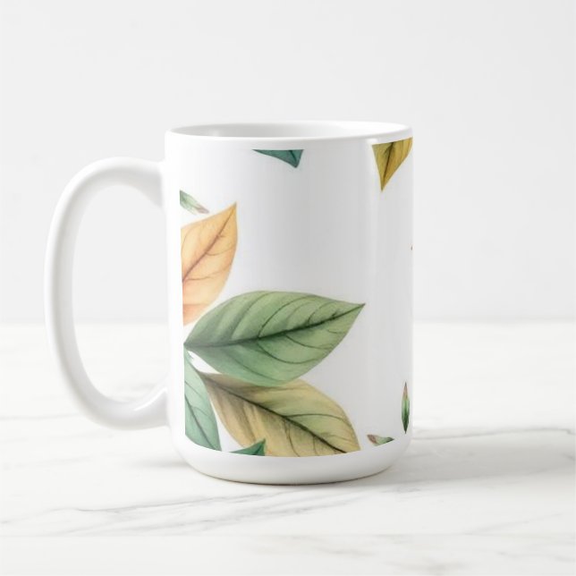 Akvarell dekortiv elegant bladsmönster kaffemugg (Vänster)