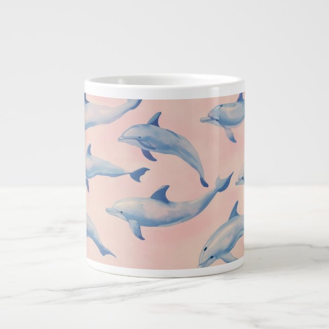 Akvarell Delfin Mönster Kust Strand Ocean  Jumbo Mugg (Framsidan)