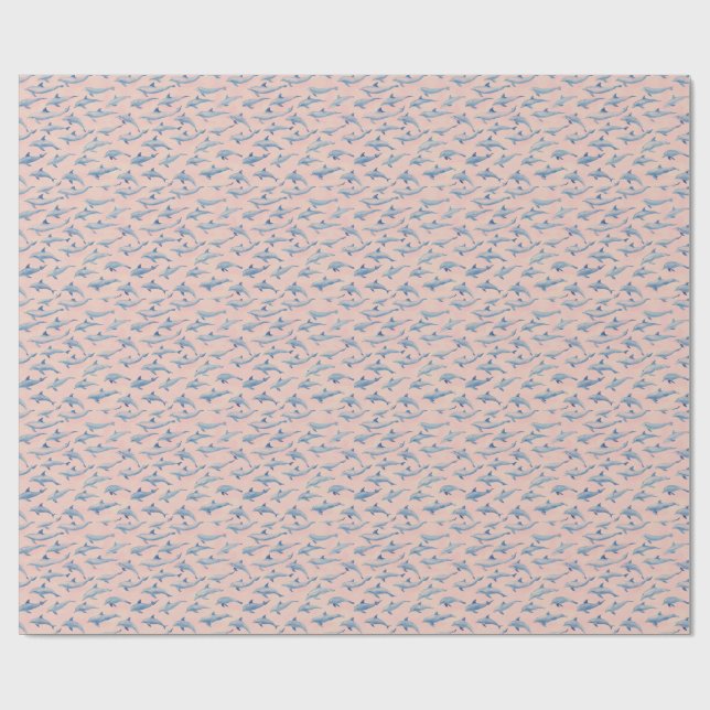 Akvarell Delfin Mönster Kust Strand Ocean  Presentpapper (Platt)