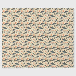 Akvarell Delfin Mönster Kusthav Korall  Presentpapper