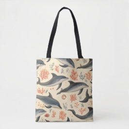 Akvarell Delfin Mönster Kusthav Korall  Tygkasse
