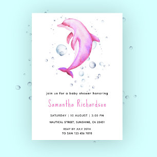 Akvarell Delfin Under Havet Baby Shower Inbjudningar