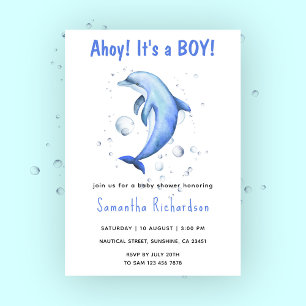 Akvarell Delfin Under Havet Baby Shower Inbjudningar