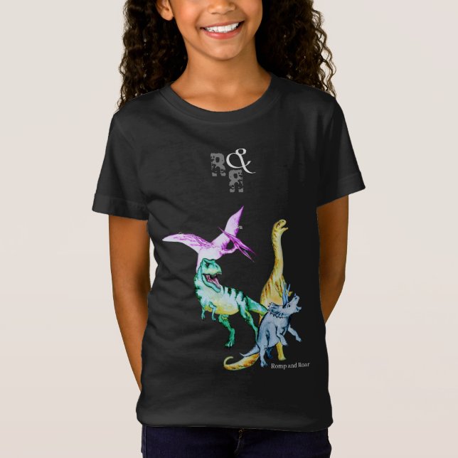 Akvarell Dinosaurie Barn Råmar och Ryter T Shirt (Framsida)