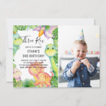 Akvarell Dinosaurie Tre Rex 3-års Födelsedagsfoto