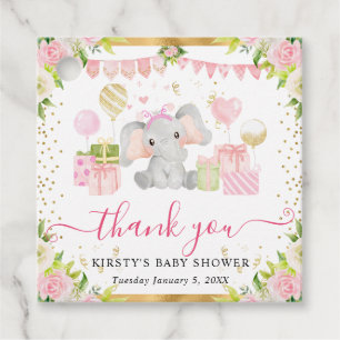 Akvarell Djungel Rosa Elefant Baby Shower Gåvor Etiketter