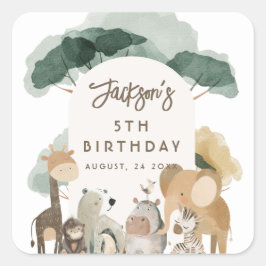 Akvarell Djur Bild Födelsedagsfest Fyrkantigt Klistermärke