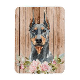 Akvarell Doberman & Blommor Magnet