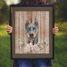 Akvarell Dobermann & blommor