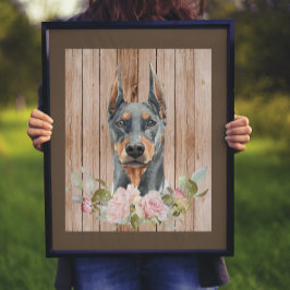 Akvarell Dobermann & blommor  Poster