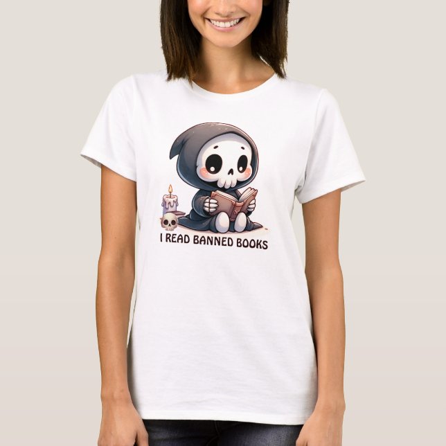 Akvarell Dödens Ängel Bokälskare T Shirt (Framsida)