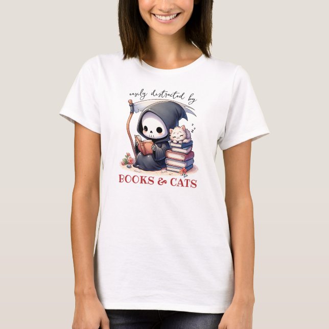 Akvarell Dödens Ängel Bokälskare T Shirt (Framsida)