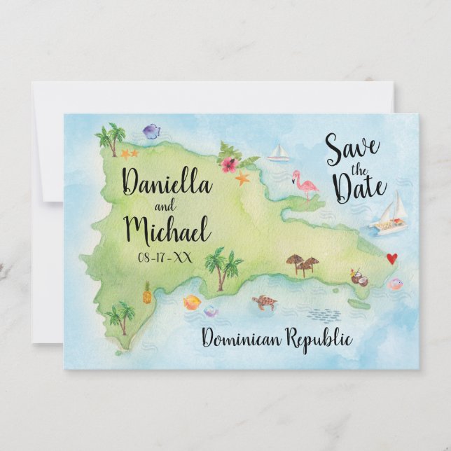 Akvarell Dominikanska Republiken Karta Spara datum Datumet (Framsida)